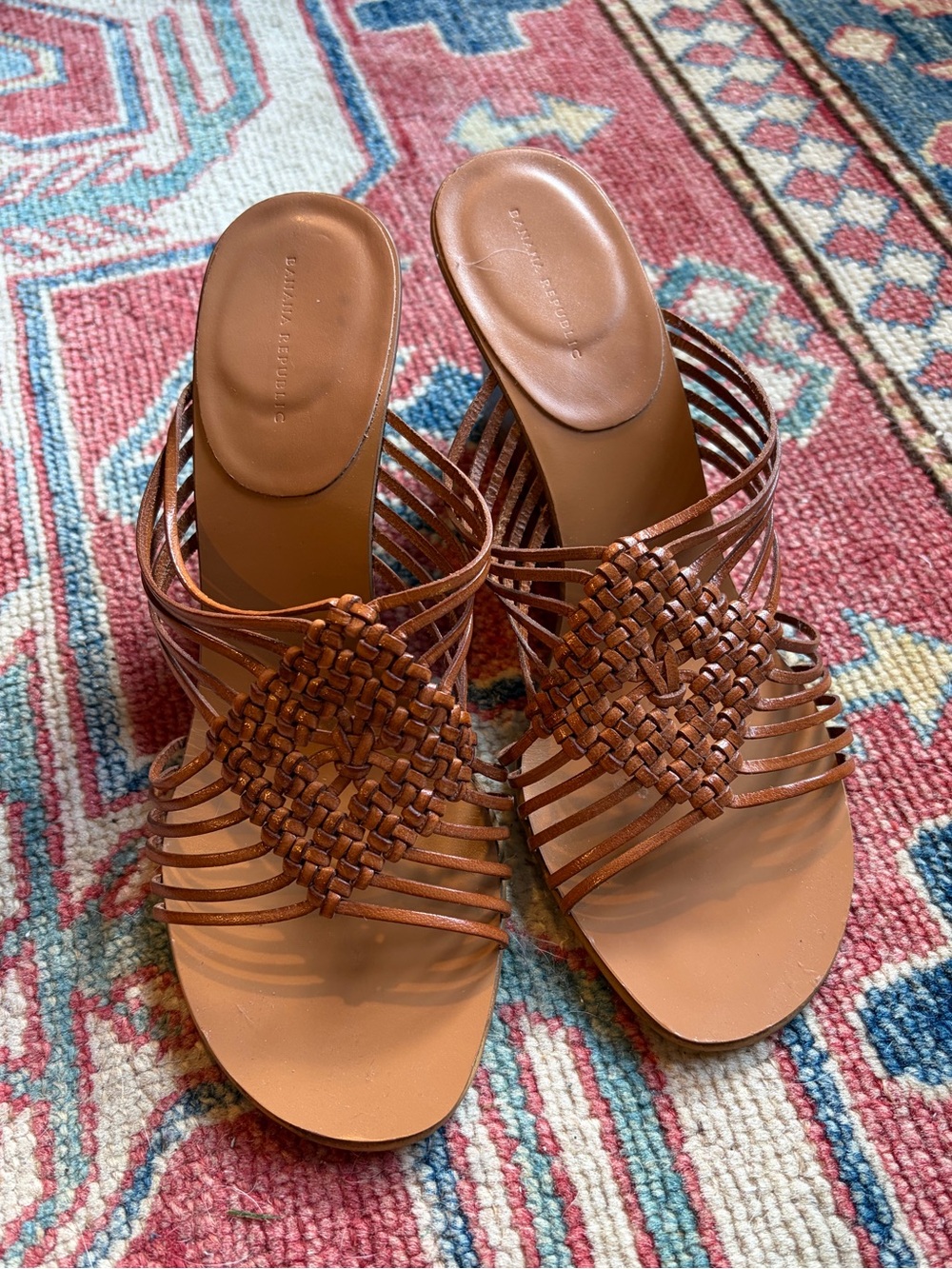 Woven Leather Slide Sandals - Brown